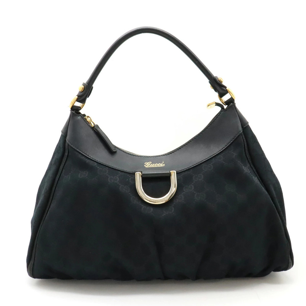 Gucci Abbey GG Canvas Shoulder Bag Hobo Leather Black